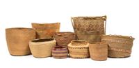 Nine Aleutian Chain/ Eskimo Baskets Height 8 3/4 x diameter 10 1/2 inches.