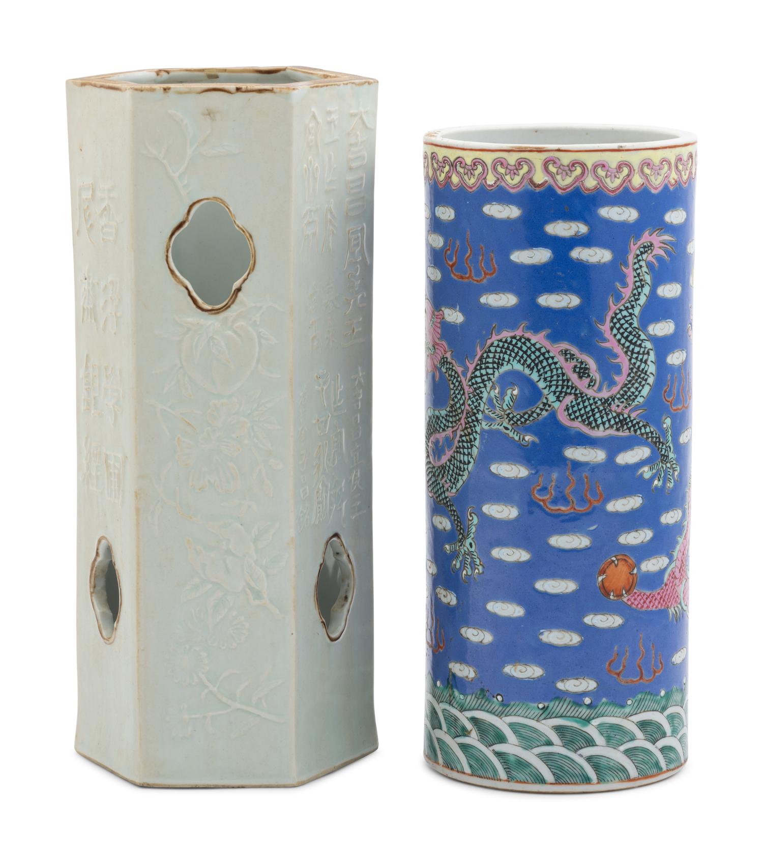 Two Chinese Porcelain Hat Holders