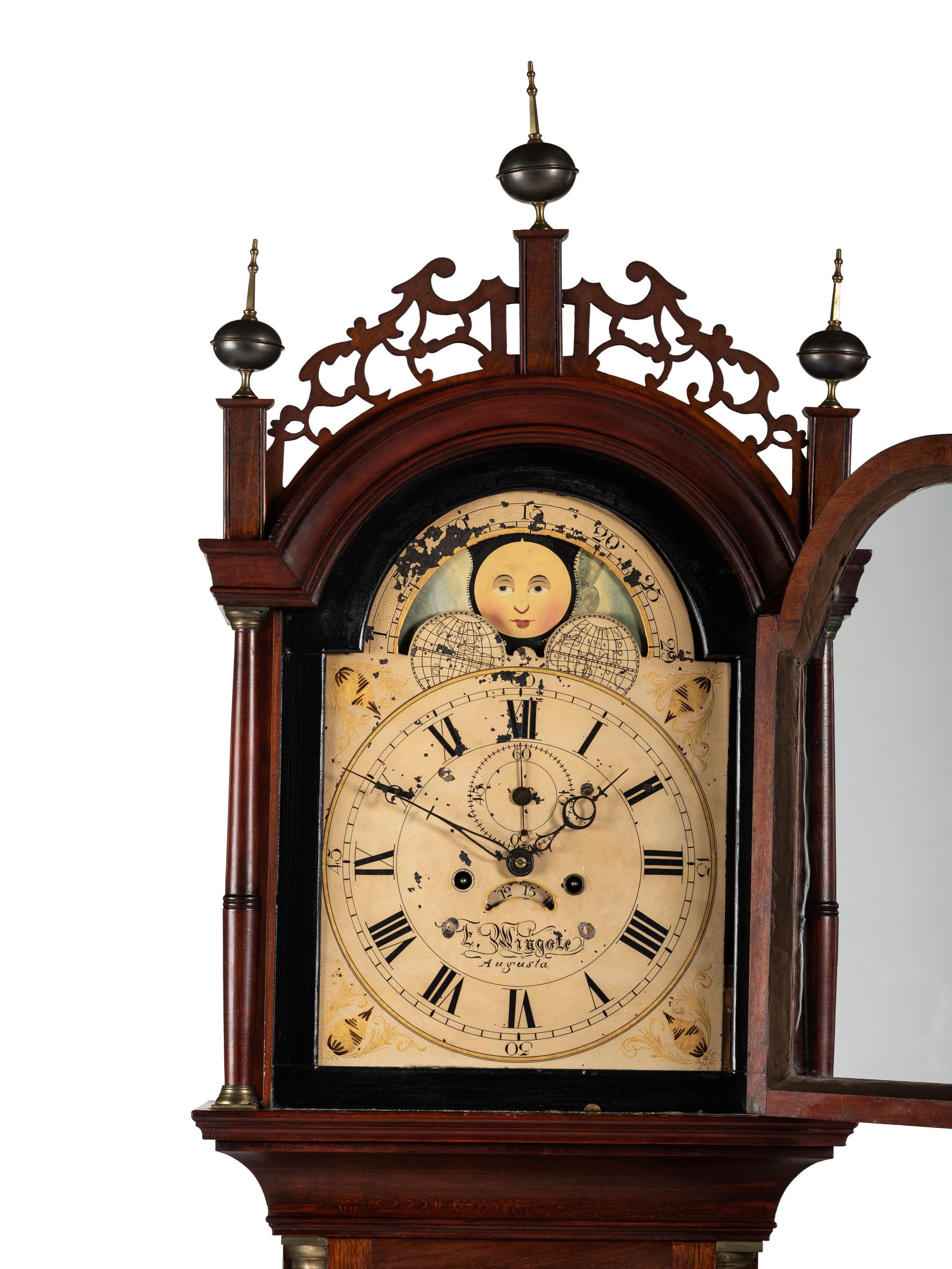 A Federal Inlaid Mahogany Tall Case Clock With Works by Frederick Wingate, Augusta, Maine