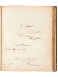 America in Manuscript BARNUM, Phineas Taylor (1810-1891). Autograph album compiled and inscribed by P.T. Barnum, with signatures of Tom Thumb and Edwin Booth.