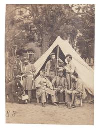 [CIVIL WAR]. 2 photographs of the 7th New York State Militia at Camp Cameron, incl. African American camp servants. Washington, 1861.