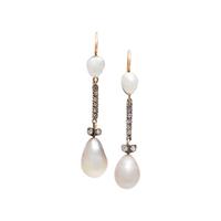 RUSSIAN, NATURAL PEARL AND DIAMOND EARRINGS