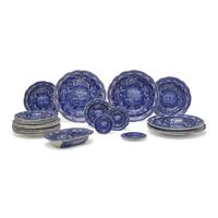 A Collection of 25 Staffordshire Historical Blue States Design Transferware Plates and Dishes, James and Ralph Clews, Cobridge, 1819-1836