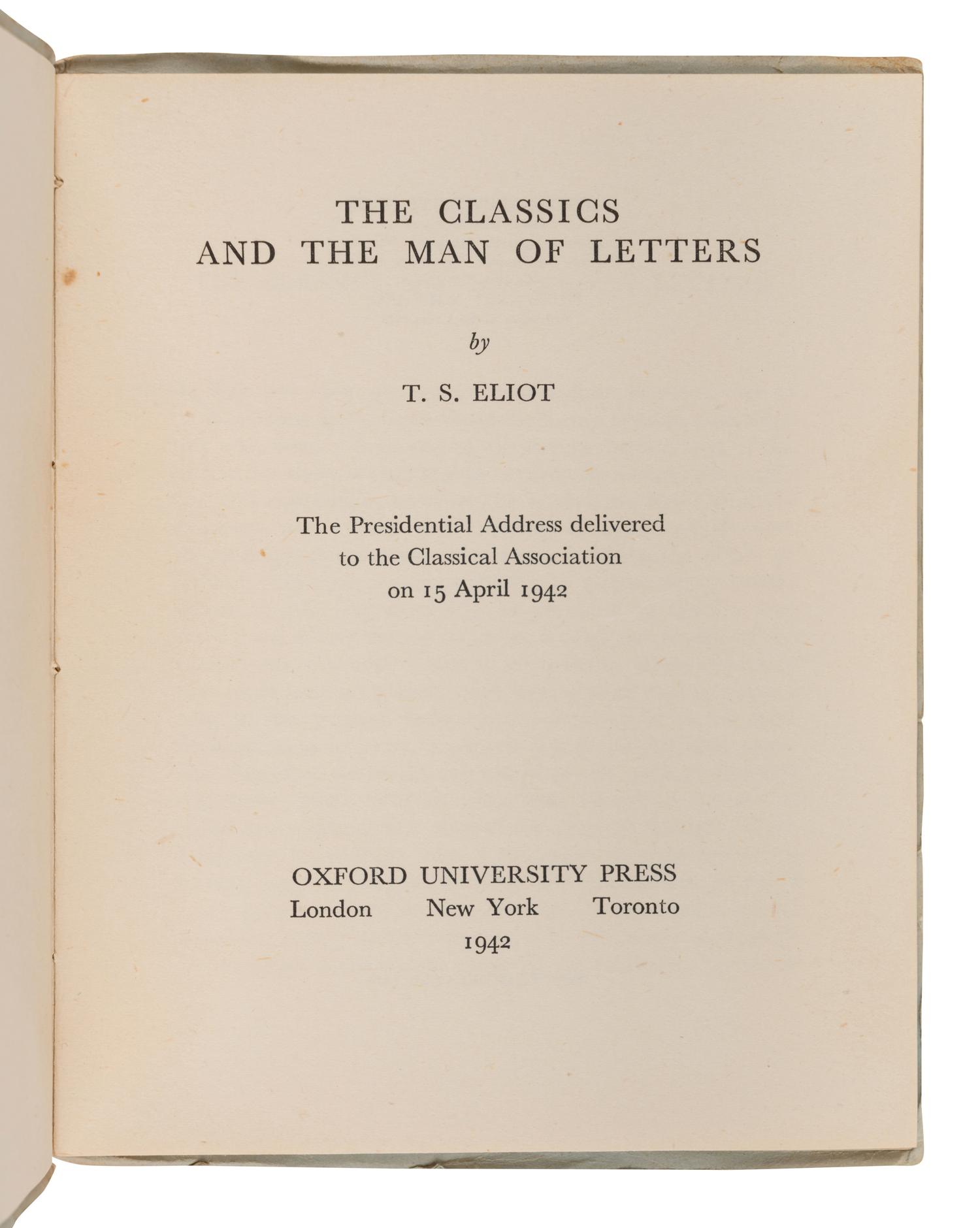 ELIOT, T.S. (1888-1945). A group of 13 works, including: