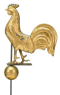 Gilded full-bodied copper rooster weathervane 19th century