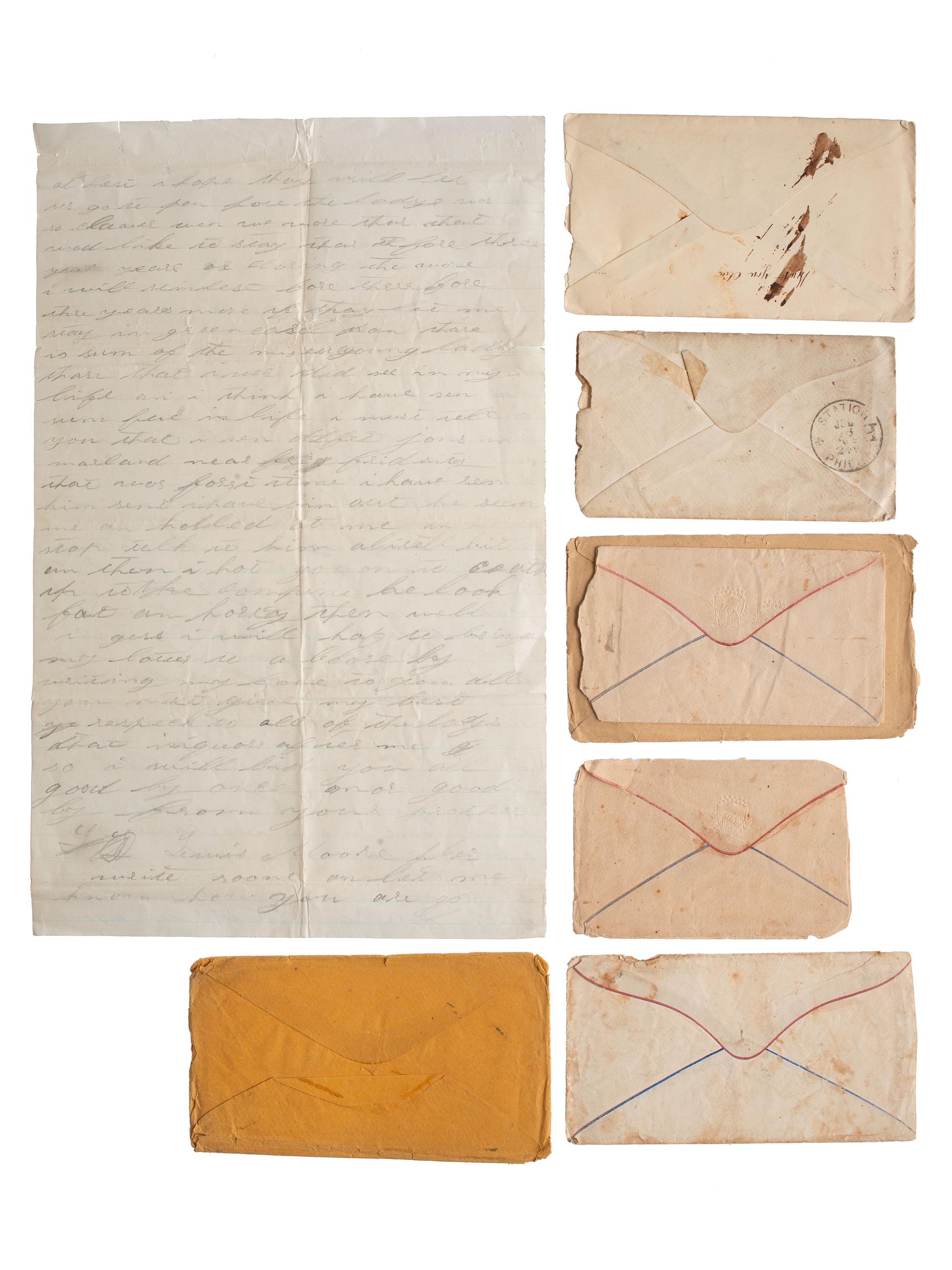 [CIVIL WAR]. Letters of Lewis Moore, Co. B, 1st Pennsylvania Cavalry.