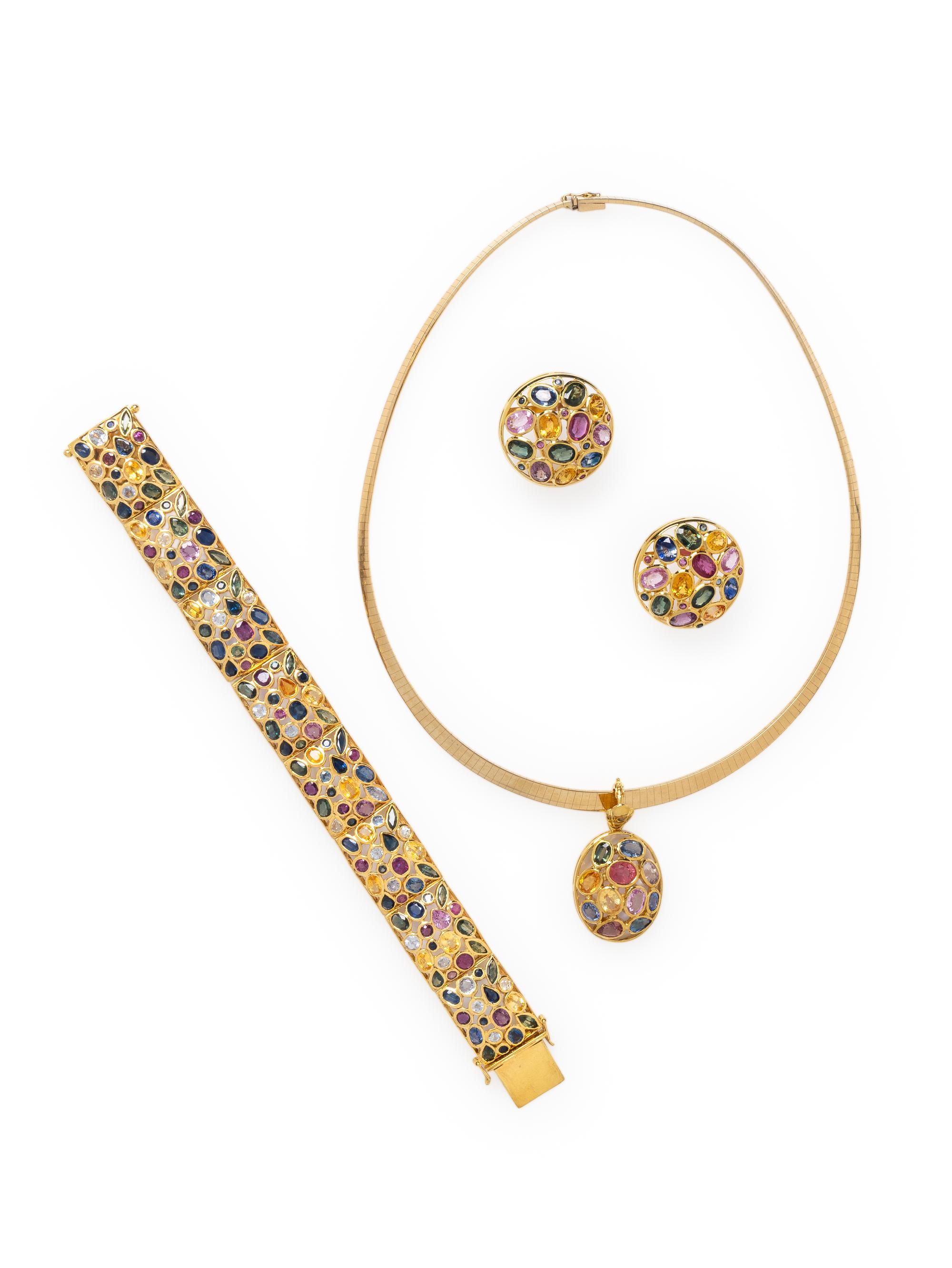 YELLOW GOLD AND MULTICOLOR SAPPHIRE SUITE