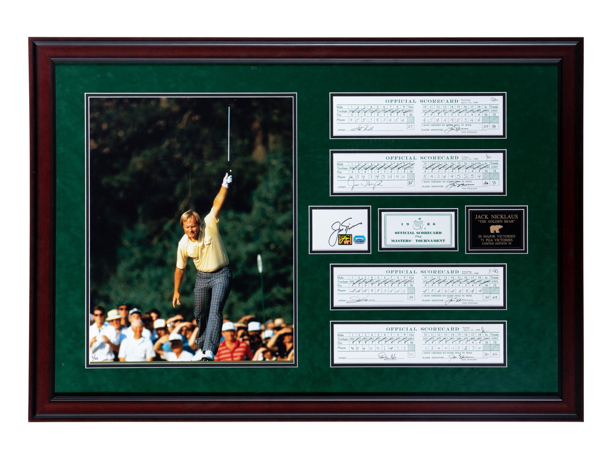 A Jack Nicklaus 1986 Masters Scorecard Signed Autograph Large Format Display,