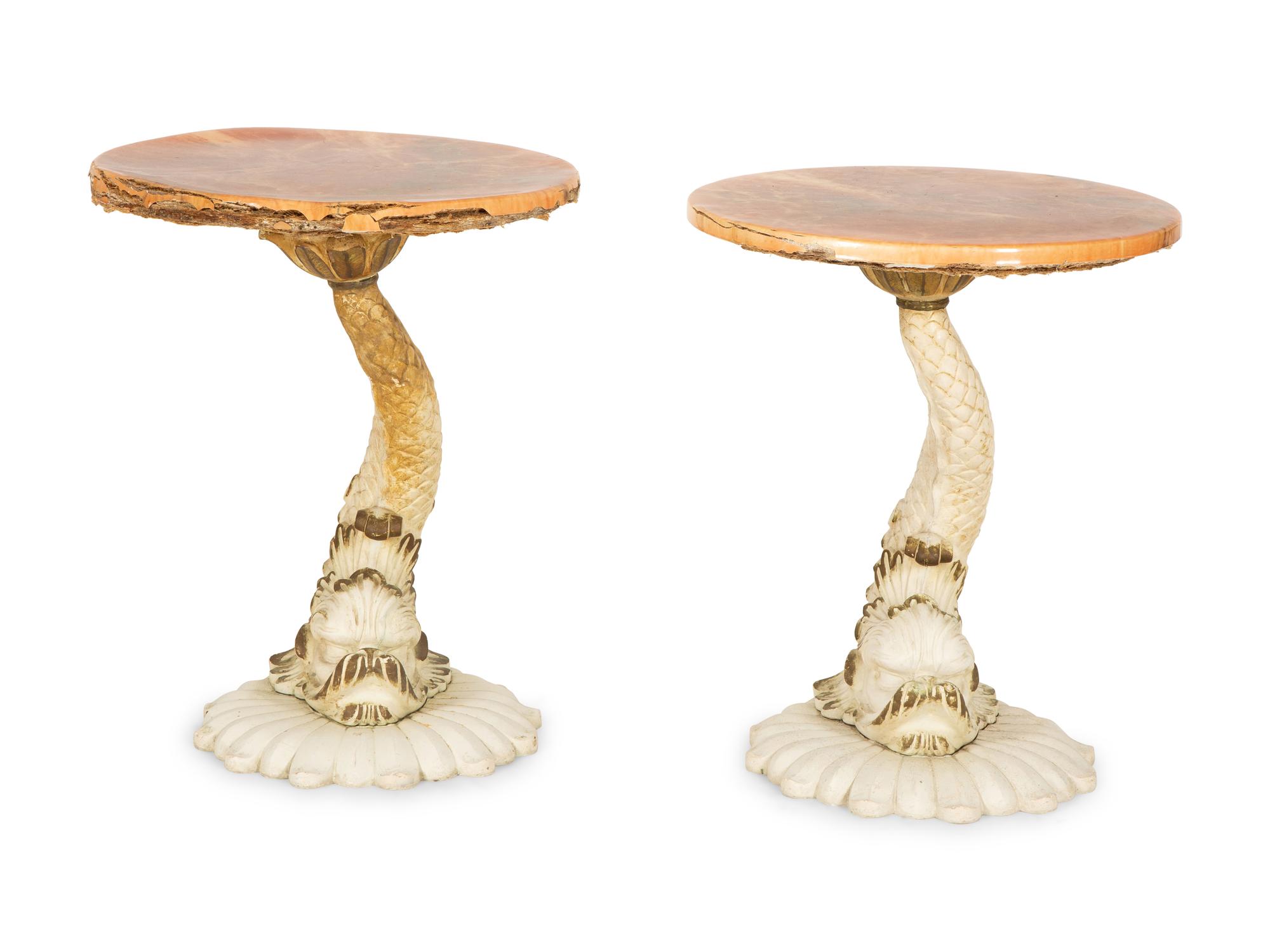 A Pair of Dolphin Form Side Tables