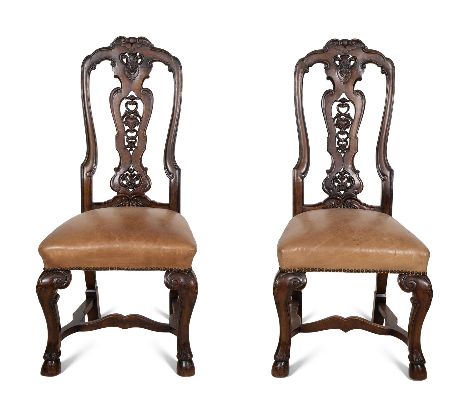 A Set of Six Continental Walnut Dining Chairs
