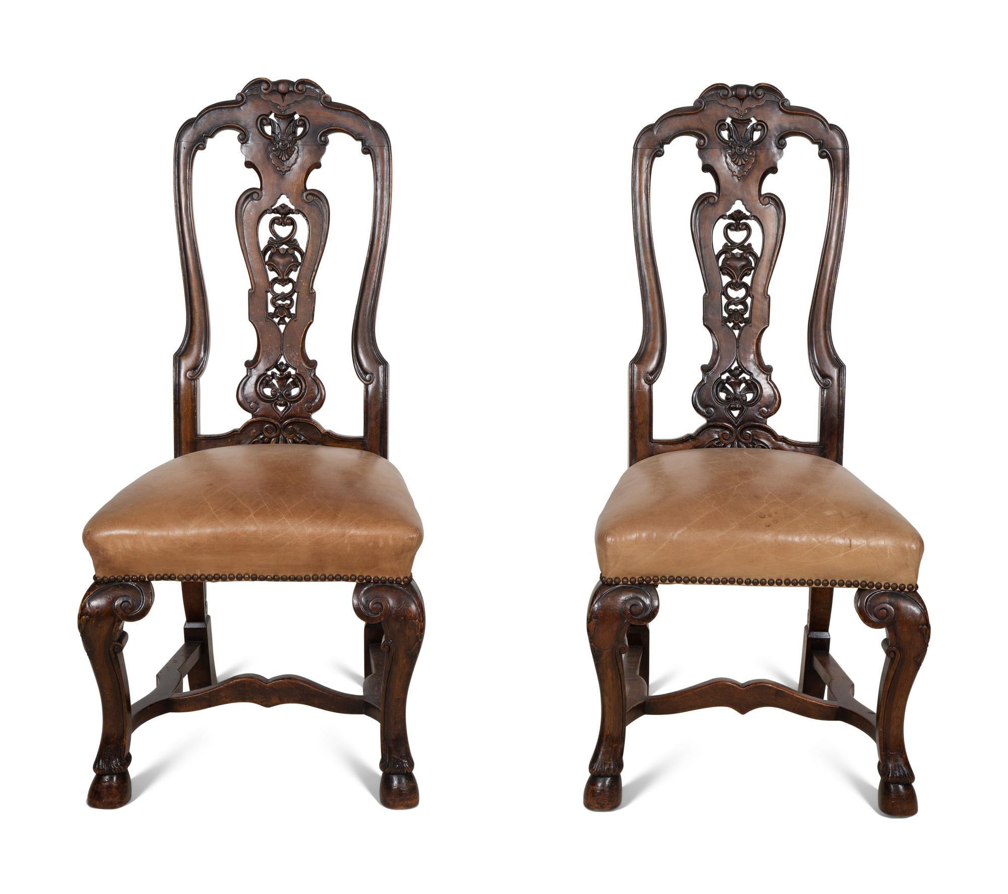 A Set of Six Continental Walnut Dining Chairs