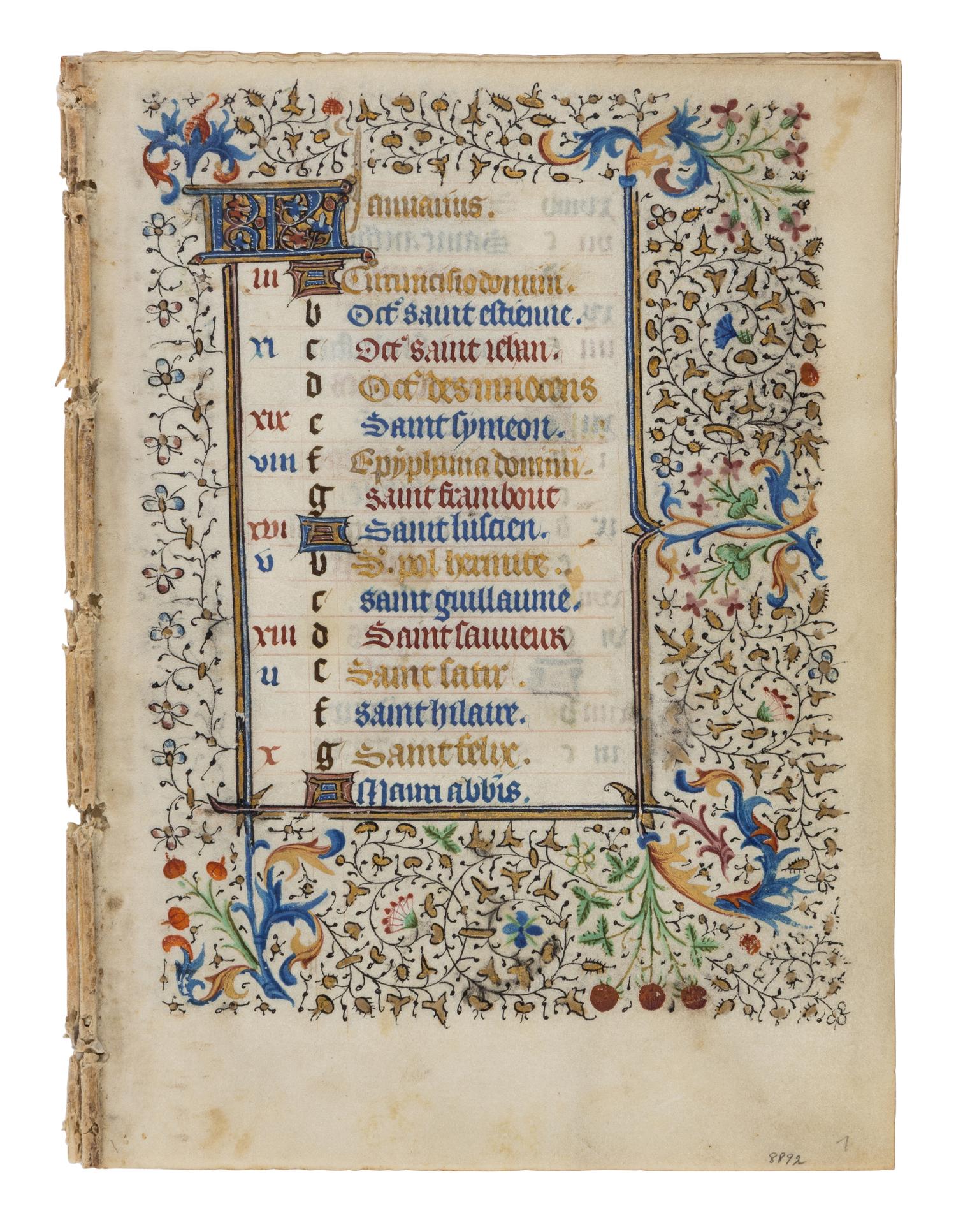 CIRCLE OF THE MASTER OF JEAN ROLIN II (active Paris, c. 1445–1465) A single quire of twelve leaves from a Book of Hours, calendar, in French, illuminated manuscript on parchment [France, Paris, c. 1450]