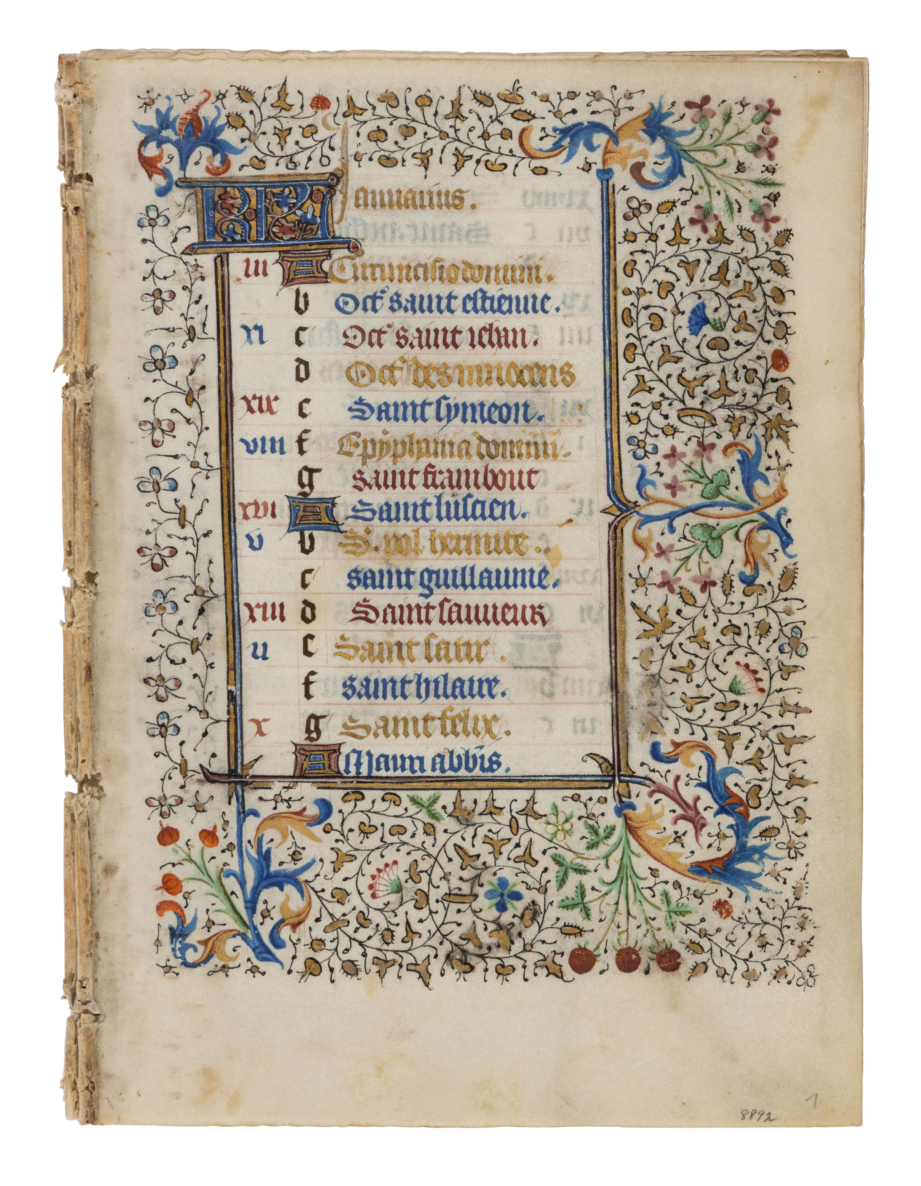 CIRCLE OF THE MASTER OF JEAN ROLIN II (active Paris, c. 1445–1465) A single quire of twelve leaves from a Book of Hours, calendar, in French, illuminated manuscript on parchment [France, Paris, c. 1450]