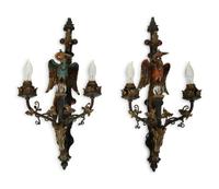 A Pair of Whimsical Cold Painted Bronze Sconces — 20TH CENTURY