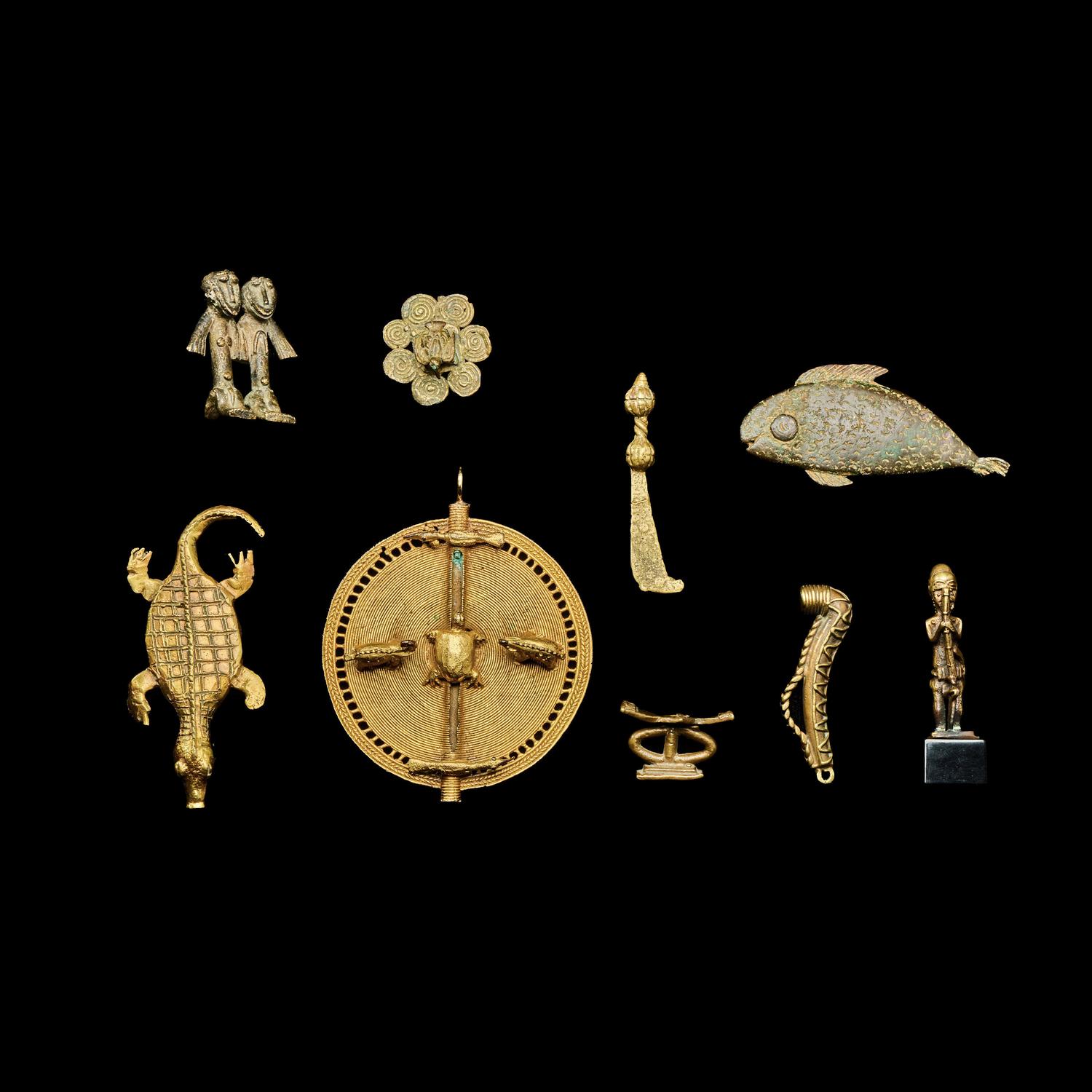 A Group of 9 African Brass Objects