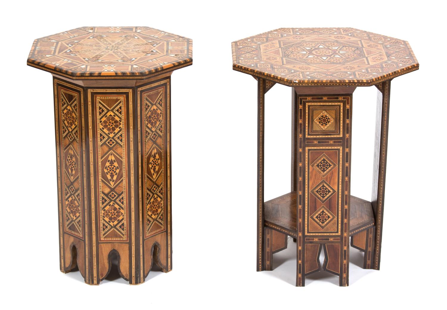 Two Syrian Mother-of-Pearl Inlaid Octagonal Side Tables Height 21 x diameter 15 1/2 inches. — 20TH CENTURY