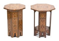 Two Syrian Mother-of-Pearl Inlaid Octagonal Side Tables Height 21 x diameter 15 1/2 inches. — 20TH CENTURY