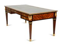 An Empire Style Cross Banded Walnut and Ebonized Bureau Plat