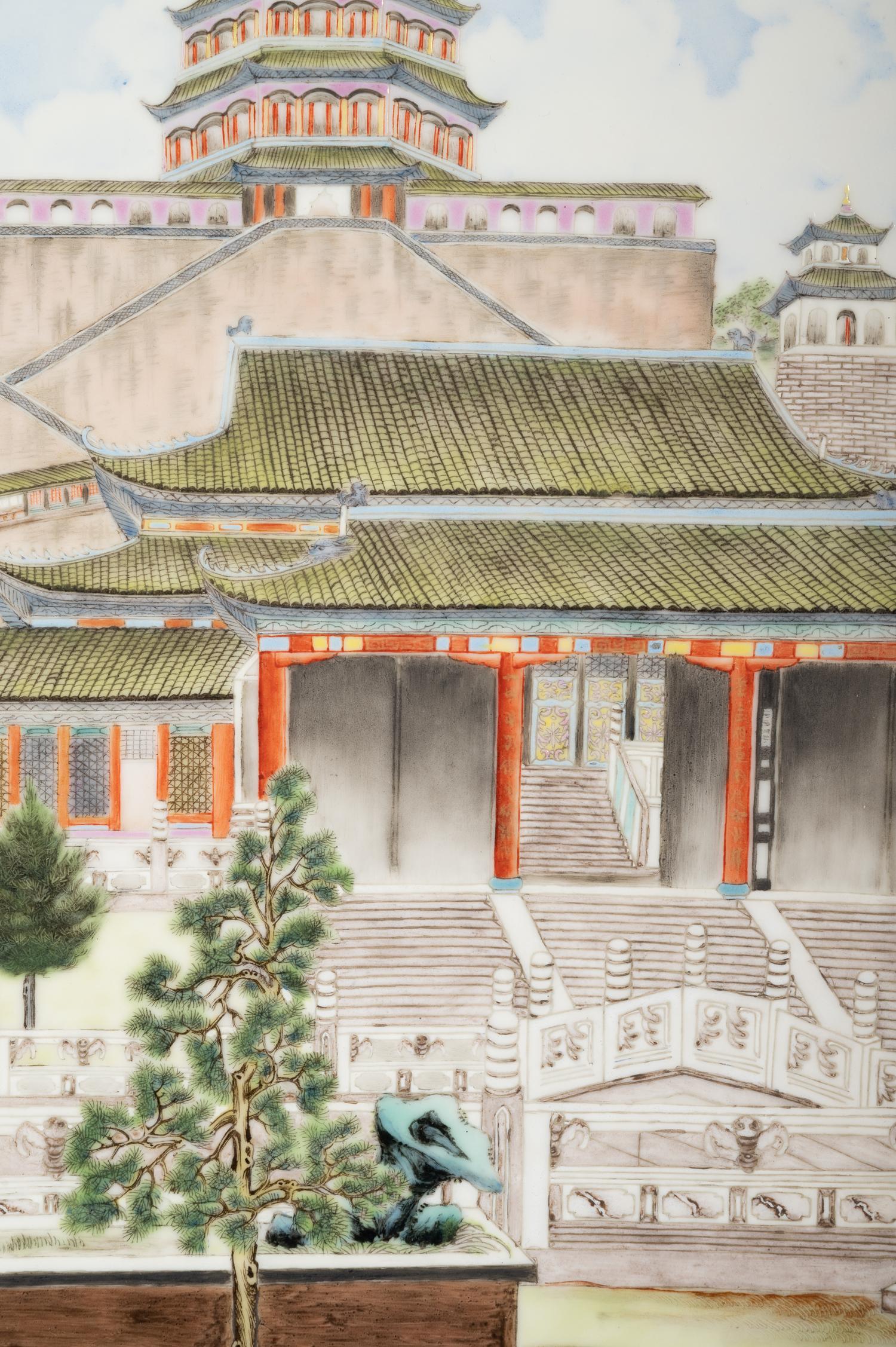 A Famille Rose 'Summer Palace' Wall Panel