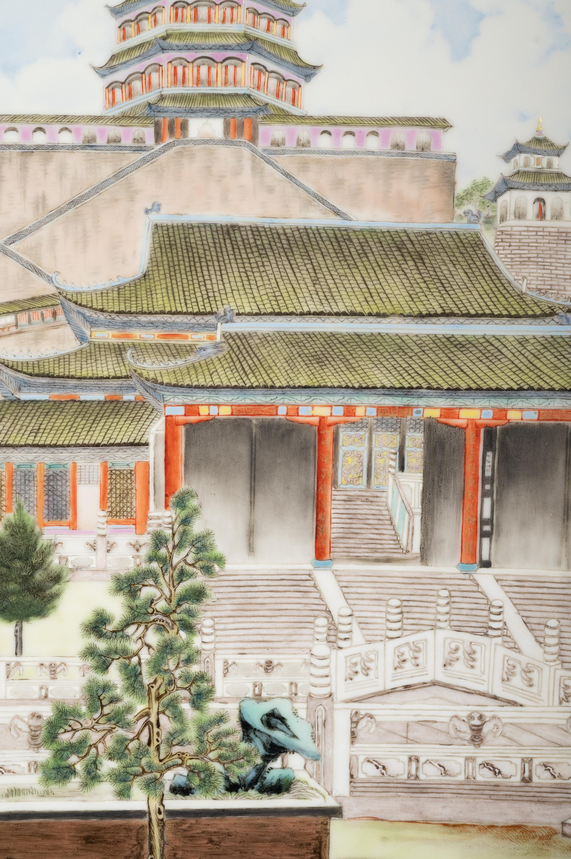 A Famille Rose 'Summer Palace' Wall Panel