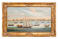 A Chinese Export Oil Painting 16 1/2 x 28 1/2 inches (visible).