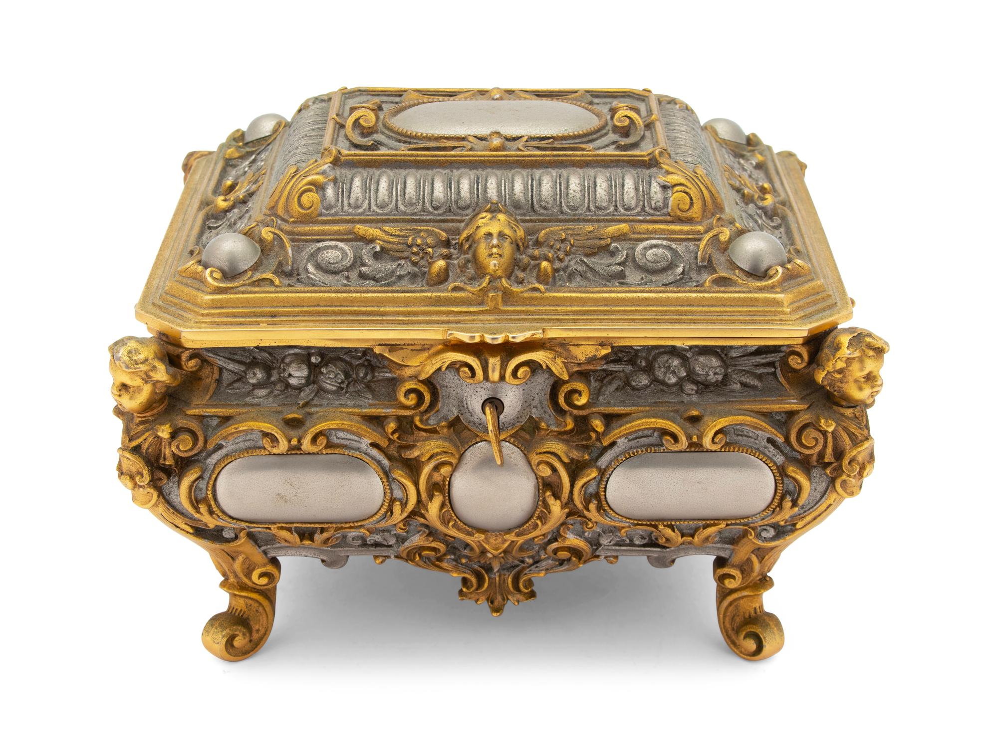 A French Belle Opaque Style Silvered and Gilt Metal Jewelry Casket — 20TH CENTURY