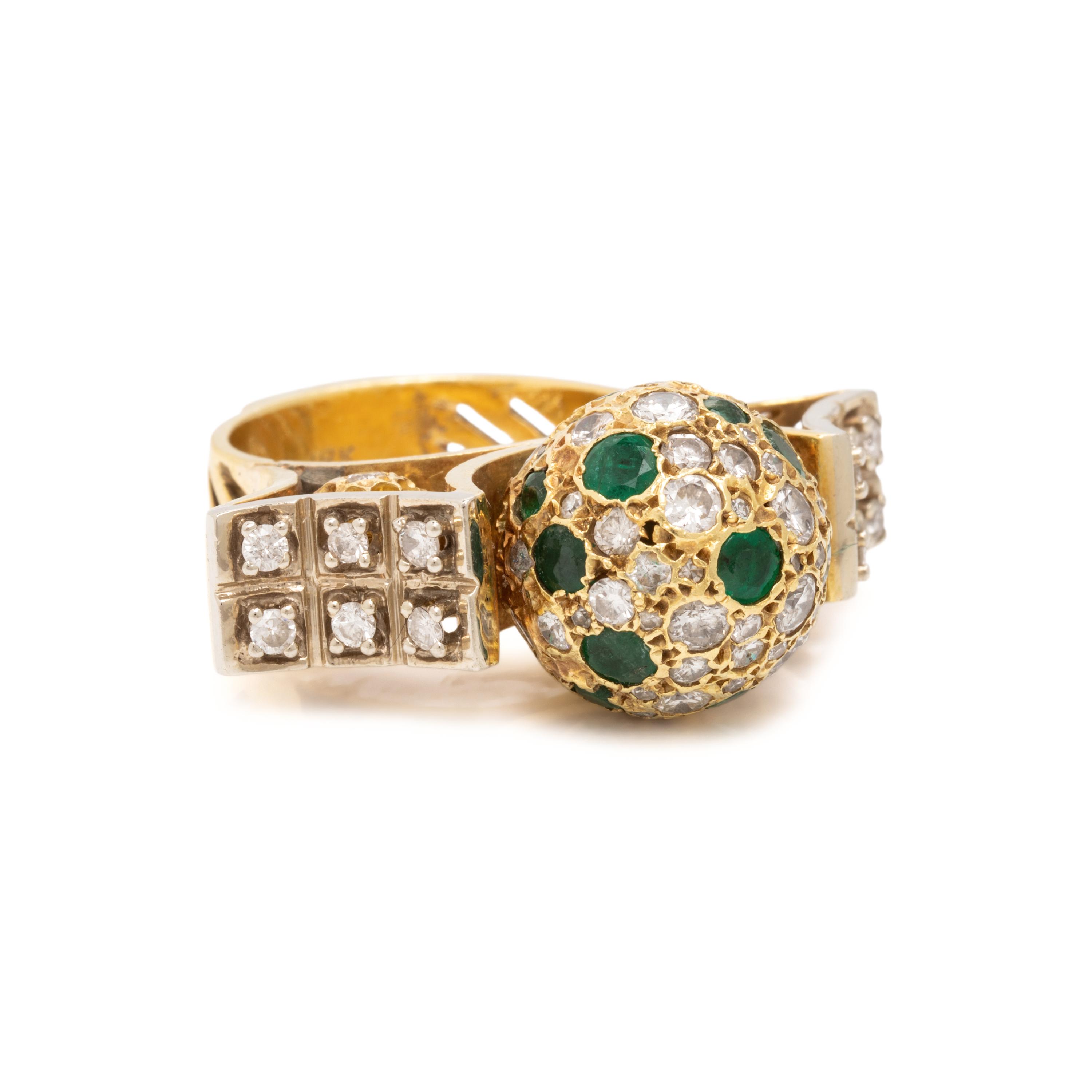 Diamond, Emerald, and Yellow Gold Ring