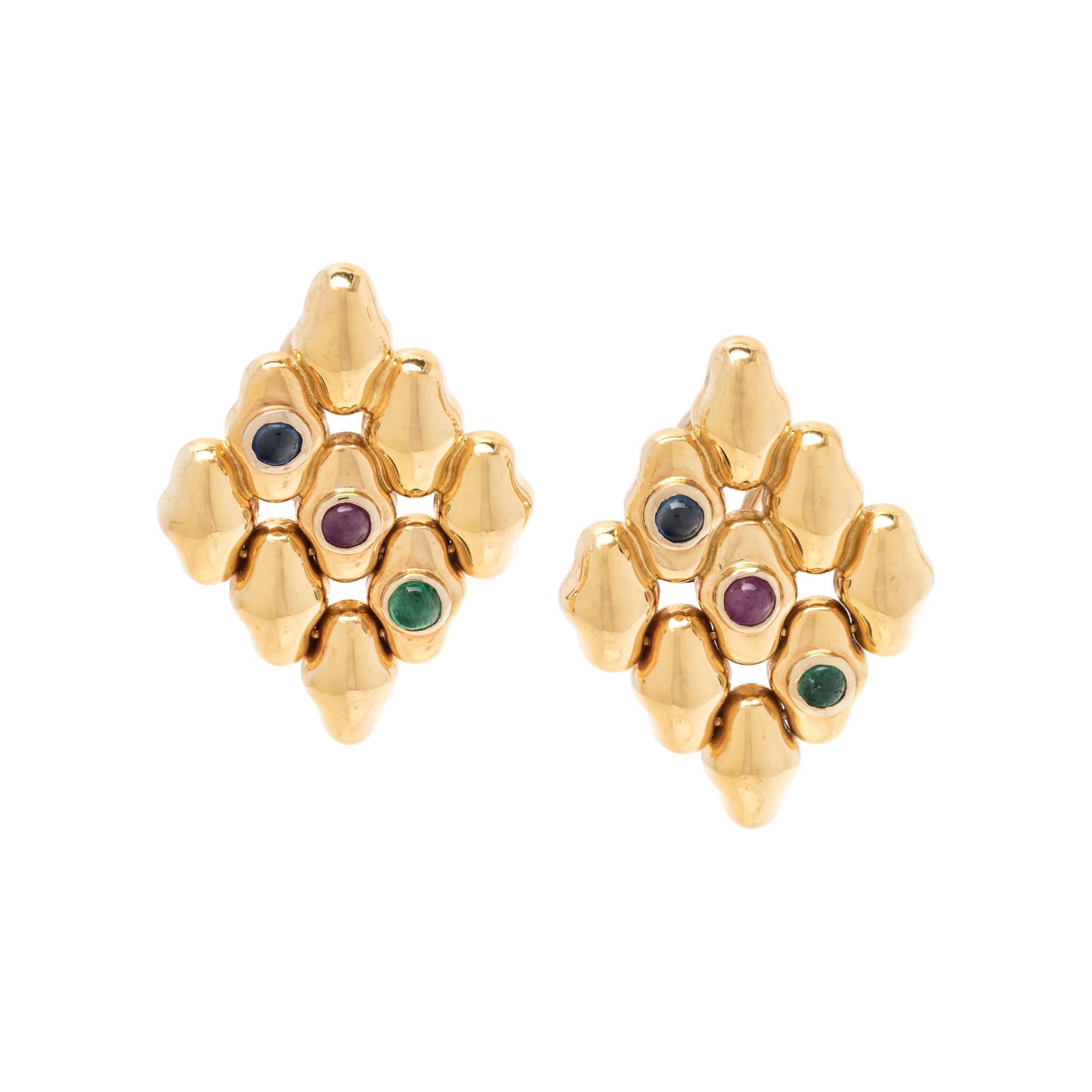YELLOW GOLD AND MULTIGEM EARCLIPS