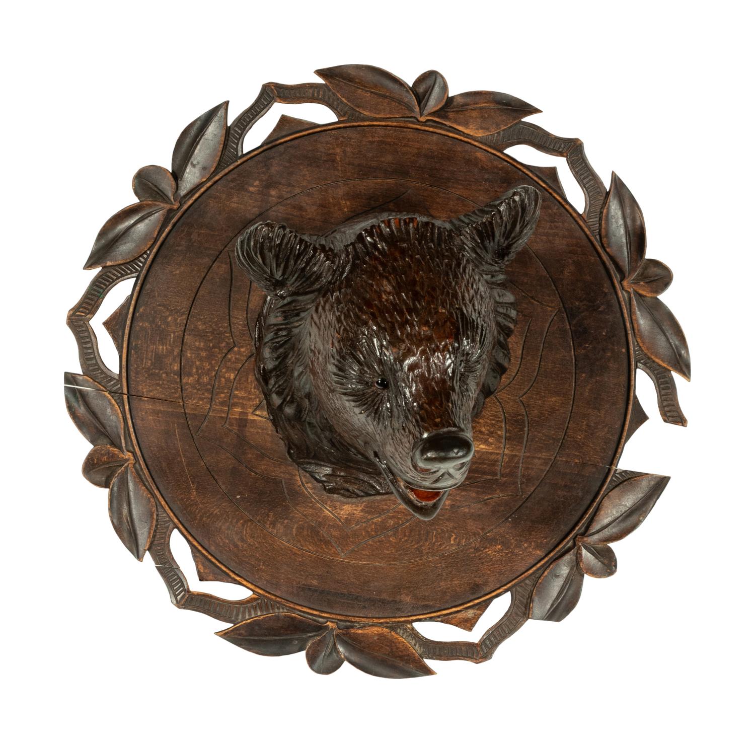 A Swiss "Black Forest' Carved Bear Head Mount