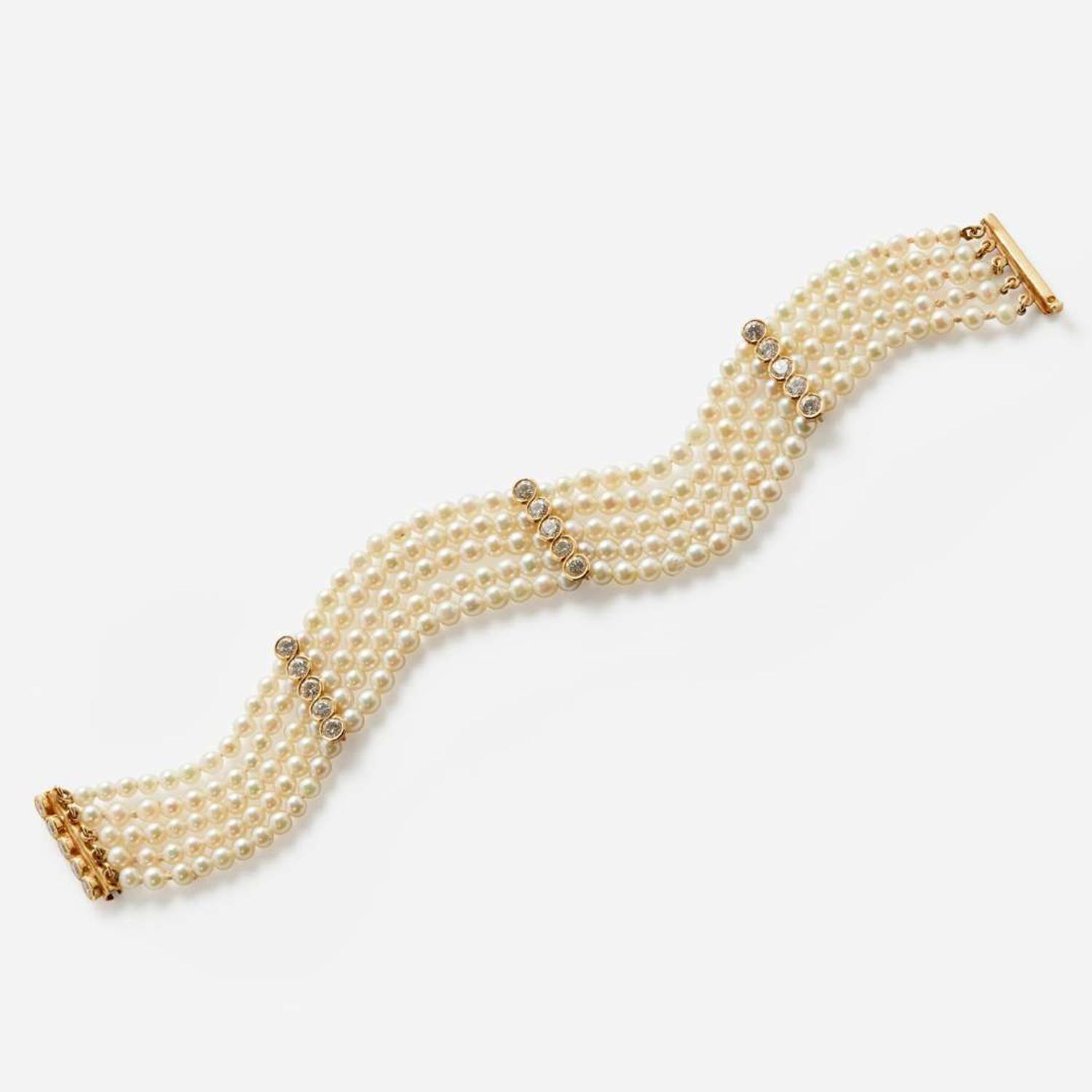 A Multi-Strand Pearl and Diamond Bracelet