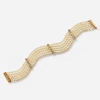 A Multi-Strand Pearl and Diamond Bracelet