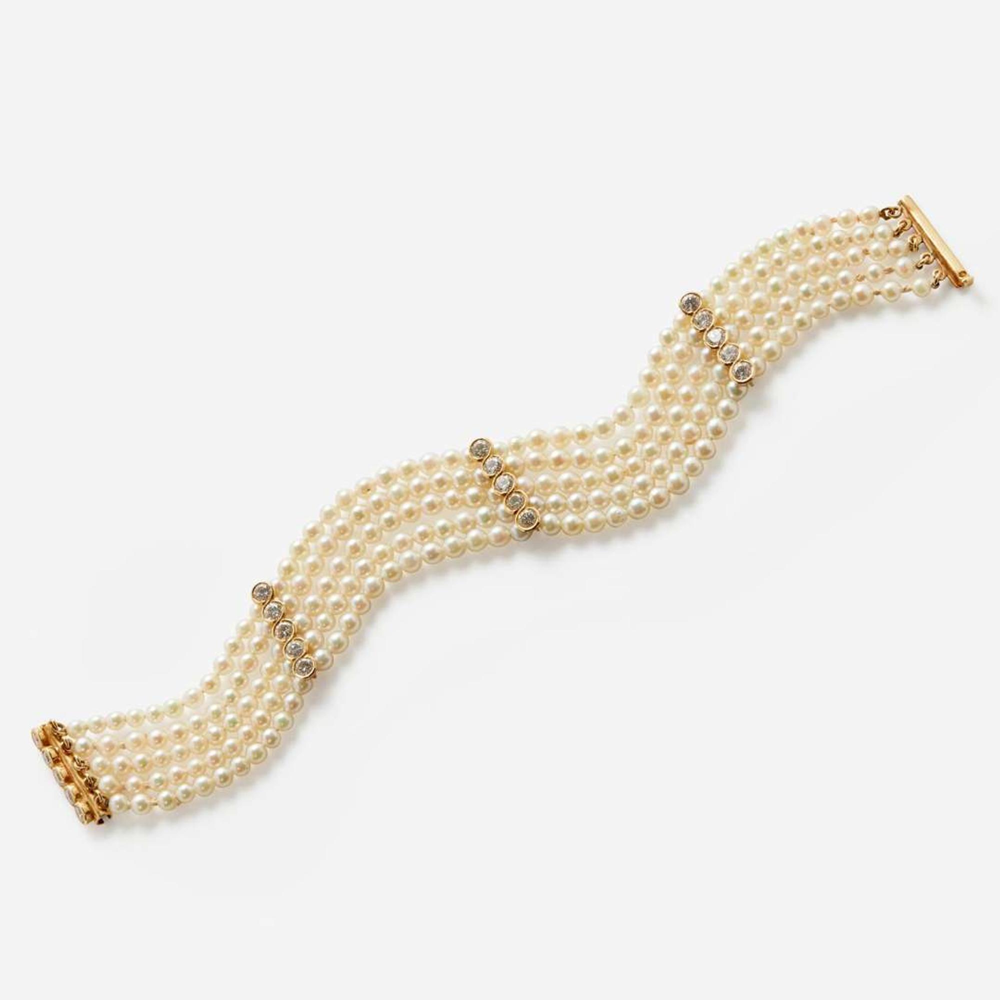 A Multi-Strand Pearl and Diamond Bracelet