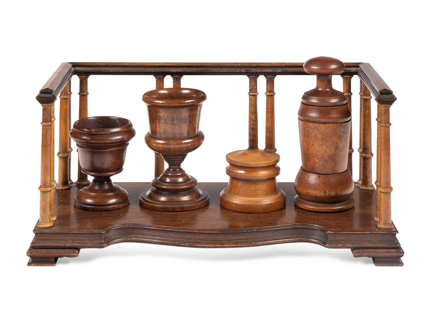 A Group of English Treenware Articles and a Walnut Book Rack