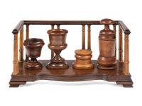 A Group of English Treenware Articles and a Walnut Book Rack