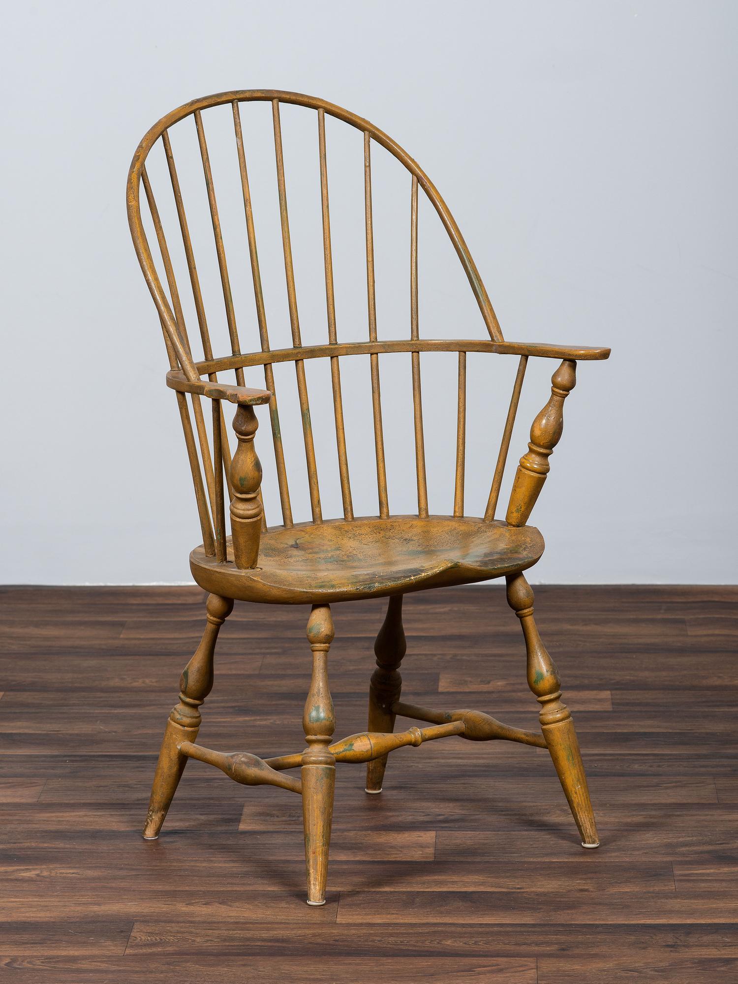 A New England Yellow Painted Bow Back Windsor Armchair