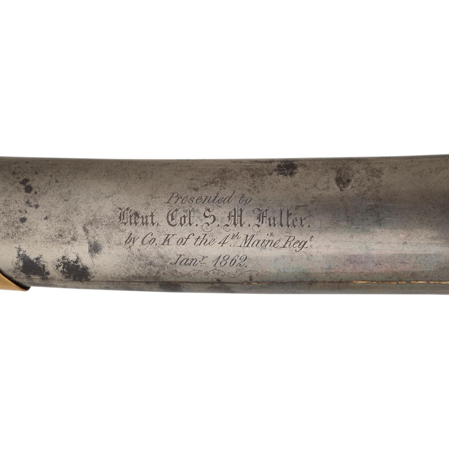 Published Tomes, Son & Melvain Field Grade Cavalry Officers' Sword Presented to Lt. Col. S.M. Fuller - 4th Maine Infantry