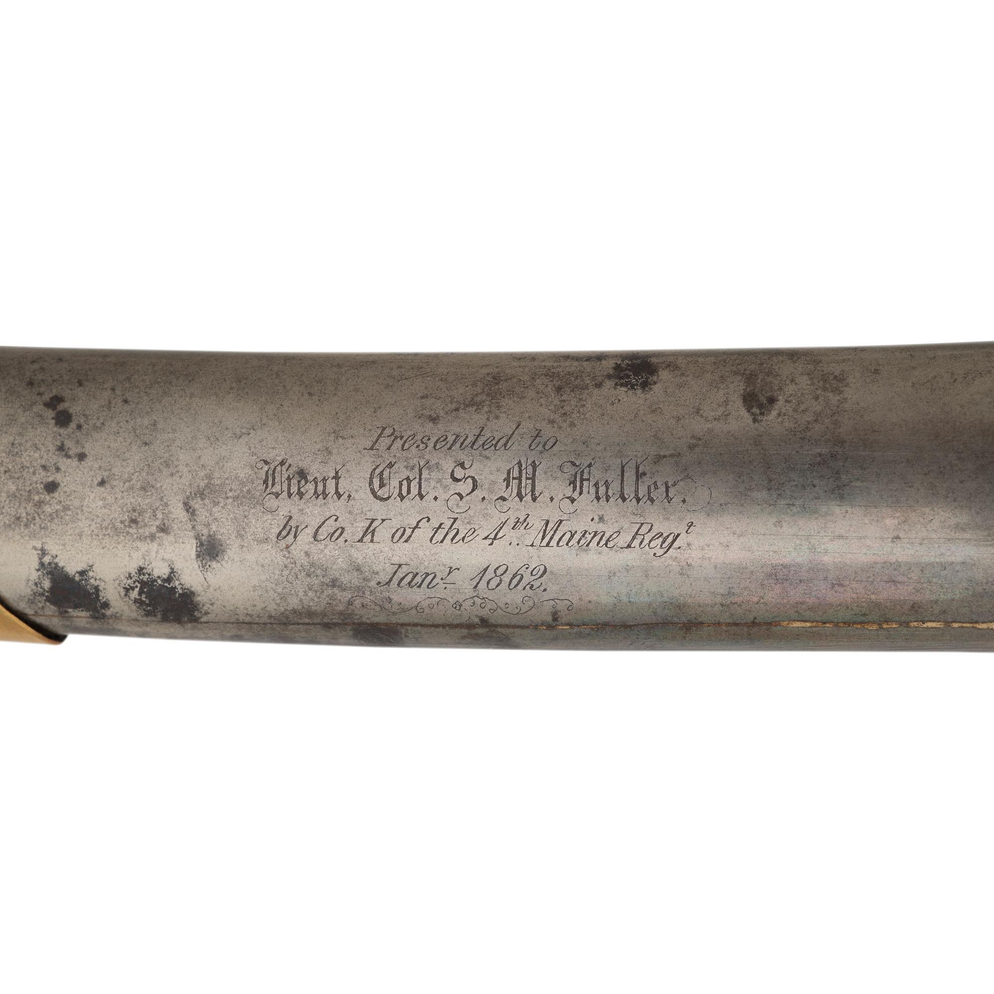 Published Tomes, Son & Melvain Field Grade Cavalry Officers' Sword Presented to Lt. Col. S.M. Fuller - 4th Maine Infantry