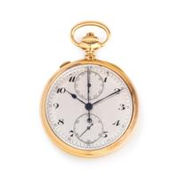 18K YELLOW GOLD SPLIT SECOND CHRONOGRAPH OPEN FACE POCKET WATCH