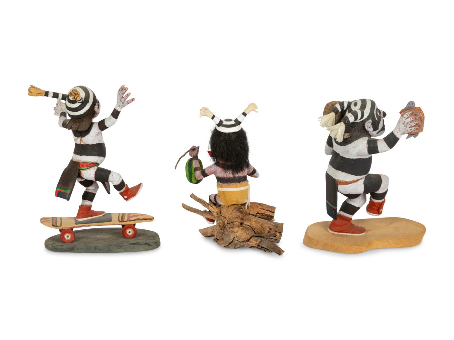 Group of Two: Koshare with Skateboard and Koshare with Sandwich , PLUS Koshare with Watermelon signed SJB