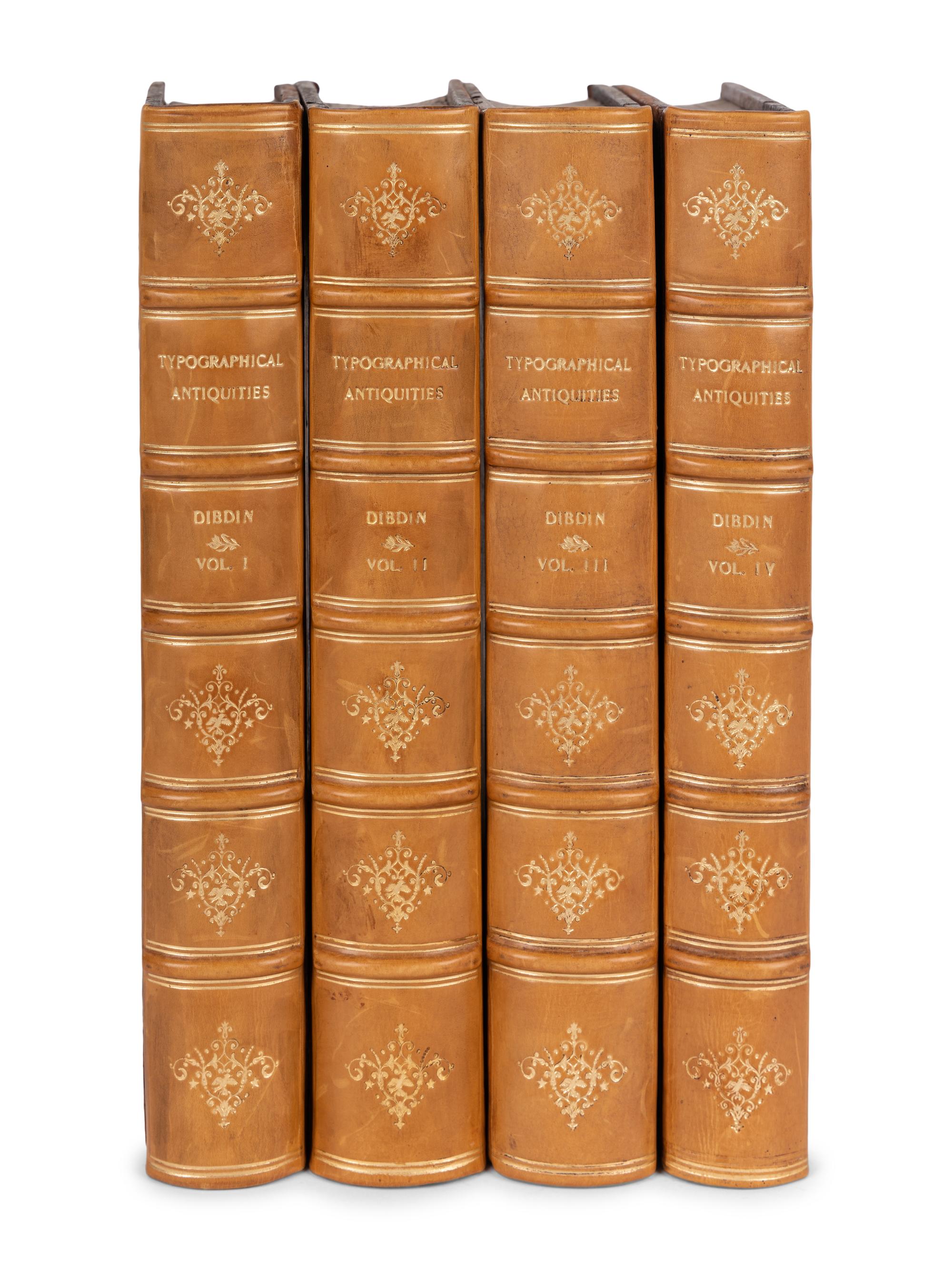 DIBDIN, Thomas Frognall (1776-1847). Typographical Antiquities: or the History of Printing in England Scotland and Ireland . London: William Miller (vols. 1-2), John Murray (vol. 3) and Longman and others, 1810-1819.