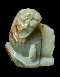 Two Chinese Carved Celadon and Russet Jade Articles, Ming-Qing Dynasty 明-清 青玉山子及仿古佩