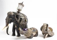 Three Silver-Clad and Silver Filigree Hardstone-Mounted Articles Height of tallest 11 inches. — 20TH CENTURY