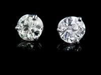 A Pair of White Gold and Old European Cut Diamond Stud Earrings, 1.50 dwts.