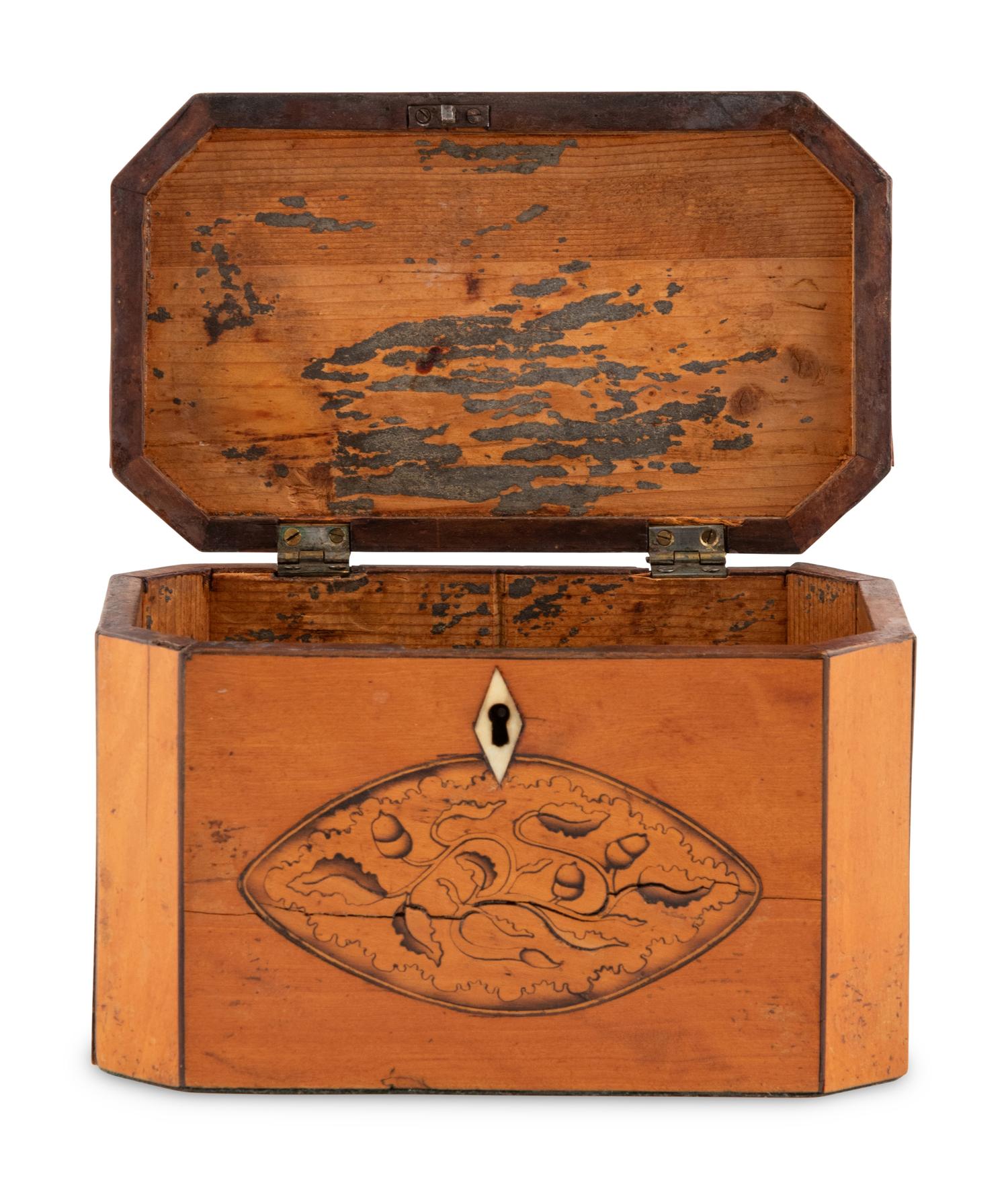 A George III Satinwood and Marquetry Tea Caddy