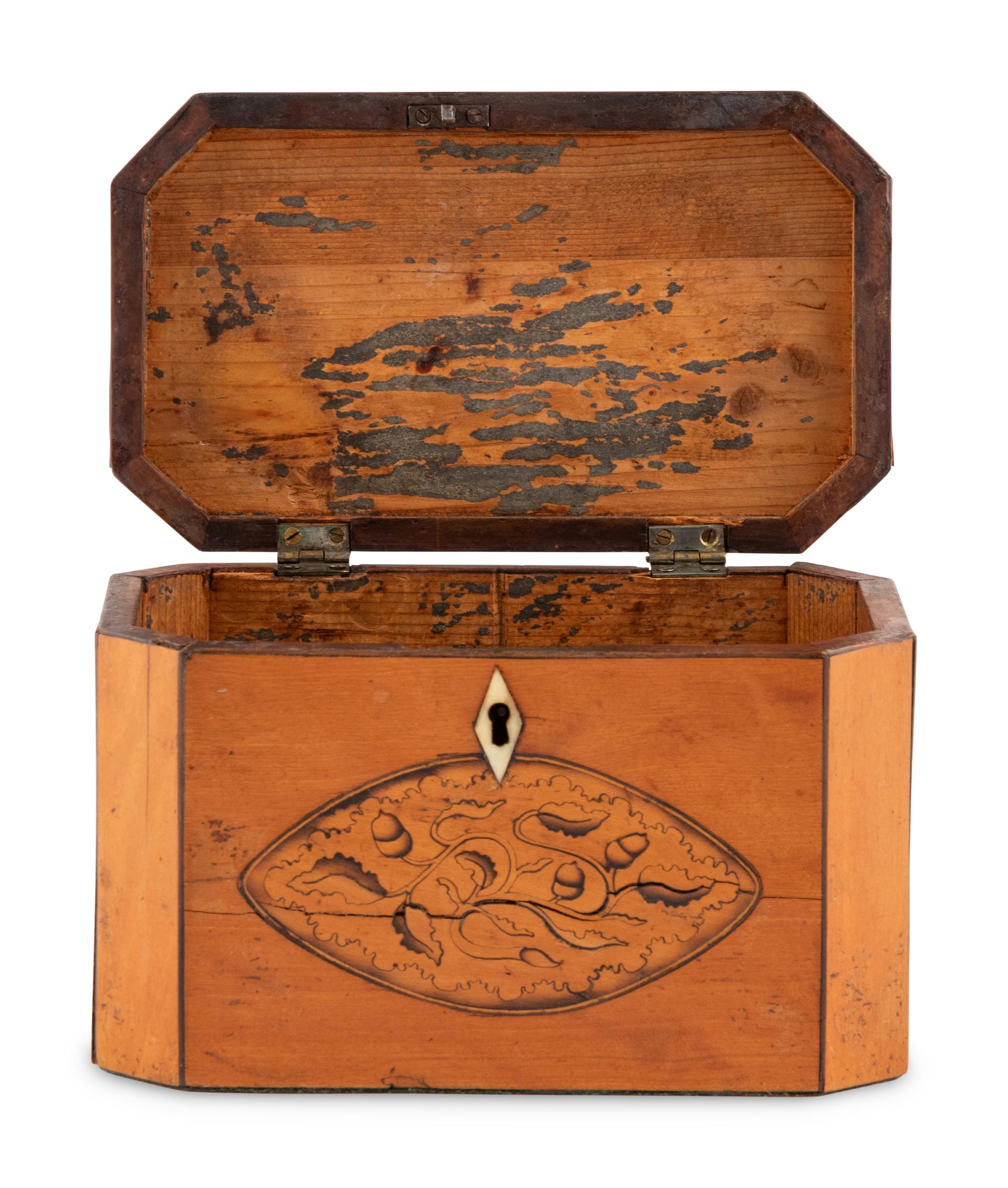 A George III Satinwood and Marquetry Tea Caddy
