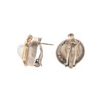 STERLING SILVER, YELLOW GOLD, CULTURED MABE PEARL AND RUBY EARCLIPS