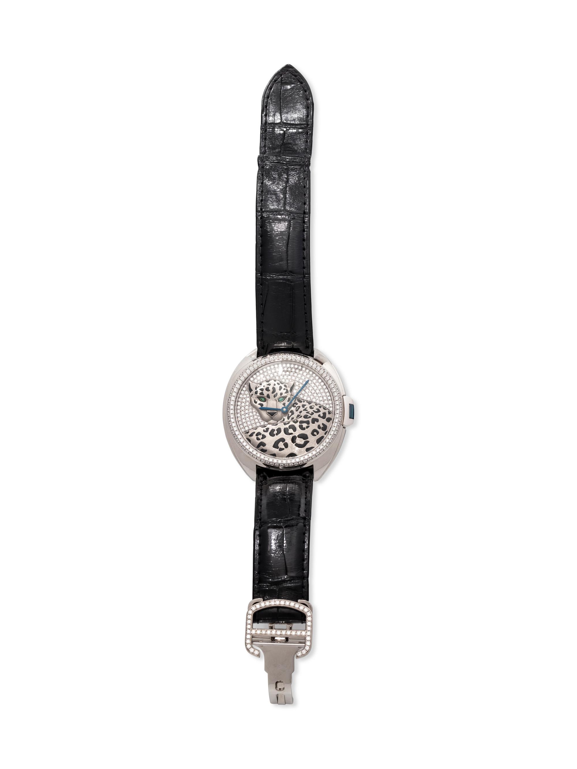 CARTIER, 18K WHITE GOLD AND DIAMOND REF. HP101017 'CLÉ DE CARTIER PANTHER DECOR' WRISTWATCH