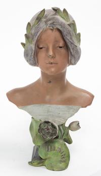 An Art Nouveau Cast Metal Bust Height 13 inches. — EARLY 20TH CENTURY