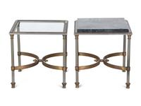A Pair of Cast Metal and Brass Side Tables