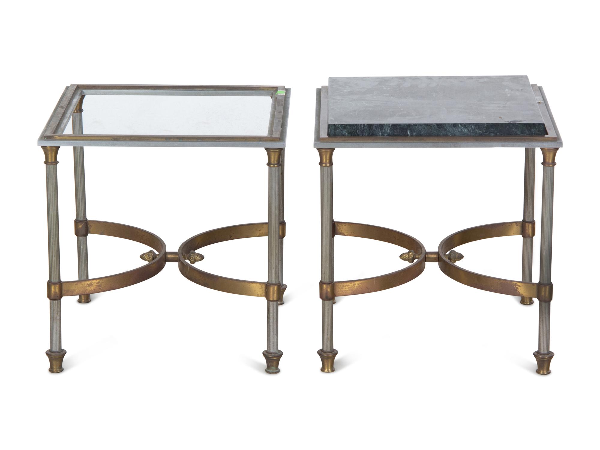 A Pair of Cast Metal and Brass Side Tables